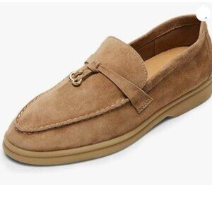 Milooey shoes Women's Round Toe Flat Loafers Comfort Slip On Moccasins Brown